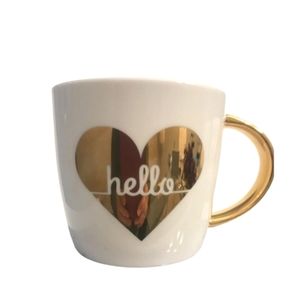 Slant collection Hello ceramic coffee tea mug gold heart NEW
